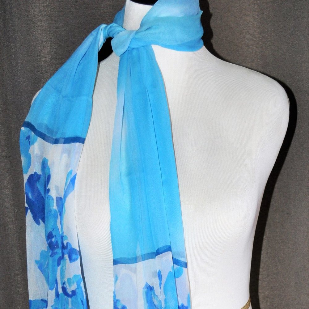 Cocoon House 100% Silk Blue Watercolors Scarf - Picture 5 of 5